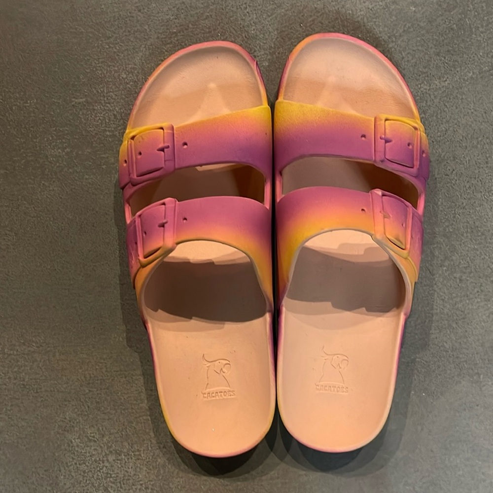 Cacatoes Flat Sandals (size 41/42) pink/purple/yellow ombré